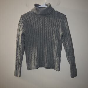 LL Bean Cable Knit Women's Turtleneck Cotton Sweater Gray S Small